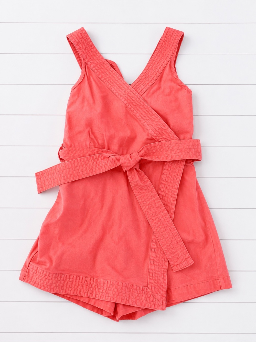 Habitual Coral Sleeveless Cotton Romper with matching belt